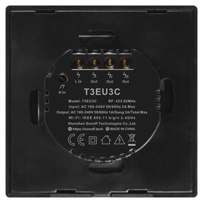 Intrerupator triplu smart, sticla securizata neagra, montaj in doza, compatibil Alexa si Google Assistant, Sonoff