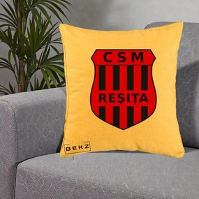 Perna Personalizata CSM Resita Fotbal, 40x40 cm, Galben, Husa Detasabila, Perna Inclusa, BEKZ®