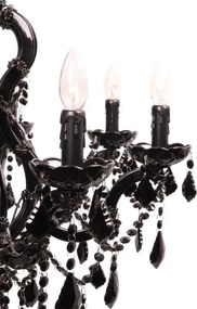 Candelabru din metal și sticlă, negru, cu 8 brațe tip lumânare și cristale negre, stil baroc, 78 x 73 cm, „Maria Theresa”