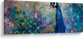 Tablou - Pictura de un păun (cu ceas) (90x30 cm)