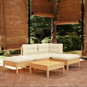 3096292 vidaXL Set mobilier grădină cu perne crem, 5 piese, lemn de pin