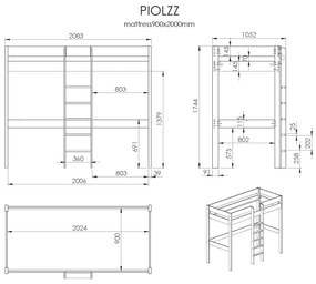 Pat copii PINO LOFT FĂRĂ CANAPEA EXTENSIBILĂ 90 X 200 CM GRI
