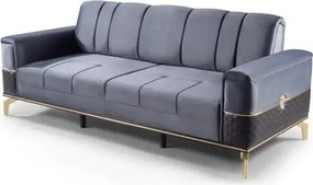 Canapea extensibila cu 3 locuri living – stofa gri, detalii aurii – Extra