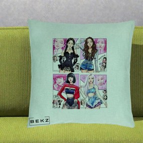 Perna Personalizata K-pop BLACKPINK Fanart Manga Benzi Desenate 4 Membre, 40x40 cm, Verde Menta, Husa Detasabila, Perna Inclusa, BEKZ®