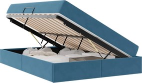 vidaXL Pat cu saltea și spațiu de depozitare cu saltea Albastru închis