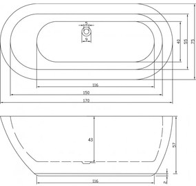 Set cada freestanding, lavoar cu ventil, vas wc rimless suspendat cu capac soft close, rezervor incastrat si clapeta