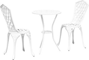 vidaXL Set Bistro de Grădină 3 pcs Alb Aluminiu