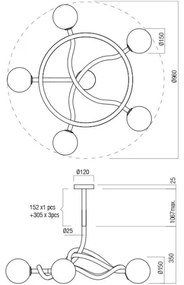 Redo 01-3259 - Lustră pe tijă CONFUSIO 5xE14/28W/230V Ø 96 cm negru
