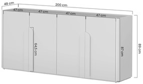 Comodă cu patru uși Amilio 200 cm - cashmere / stejar uleiat / mânere stejar deschis