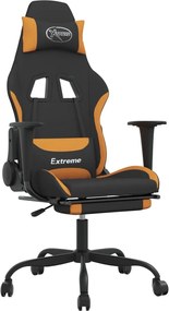 vidaXL Scaun de gaming cu masaj/suport picioare, negru / oranj, textil