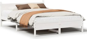 vidaXL Cadru de pat fără saltea, alb, 140x200 cm, lemn masiv pin