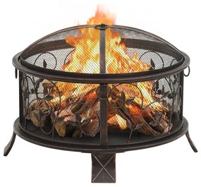 311891 vidaXL Vatră de foc rustică, cu vătrai, 67,5 cm, oțel, XXL