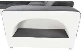 colţar în formă de U, piele ecologică albă/material textil gri, model stânga, KAMELIA