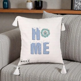 Perna Decorativa HOME Iarna cu Coroana, 40x40 cm, Bej cu Franjuri, Husa Detasabila, Perna Inclusa, BEKZ®