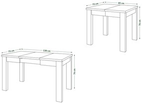 Mazzoni FONTE Stejar Maro / Negru Mat - MASĂ CLASICĂ DE BUCĂTĂRIE/LIVING EXTENSIBILĂ PÂNĂ LA 130 sau 155 cm!