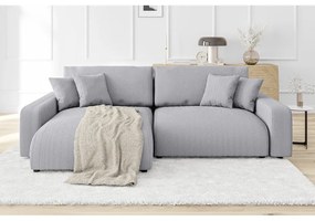 Colțar gri deschis extensibil cu tapițerie din catifea reiată (cu colț variabil) Sara – Ropez