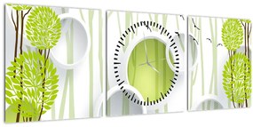Tablou cu abstracție și copaci (cu ceas) (90x30 cm)