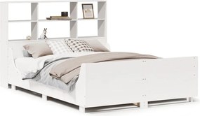 vidaXL Pat cu bibliotecă fără saltea, alb, 140x190 cm, lemn masiv