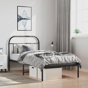 vidaXL Cadru de pat din metal cu tăblie, negru, 100x200 cm
