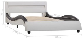 Cadru de pat cu LED, alb si negru, 100x200 cm, piele ecologica white and black, 100 x 200 cm