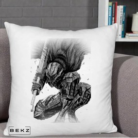 Perna Personalizata Berserk Guts Armor of Darkness Manga, 40x40 cm, Alb Pufos, Husa Detasabila, Perna Inclusa, BEKZ®