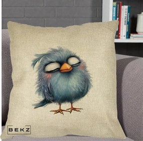 Perna Decorativa Pui Pufos Albastru Adormit, 40x40 cm, Crem, Husa Detasabila, Perna Inclusa, BEKZ®