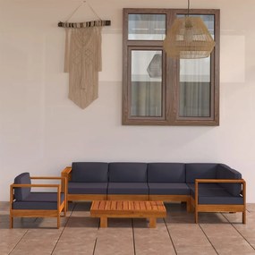 3057953 vidaXL Set mobilier grădină perne gri închis, 7 piese, lemn acacia