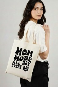 Sacosa de Panza pentru Cumparaturi, Geanta Tote, model Mom mode all day every day 38 x 34.5 cm, Alba, BEKZ®