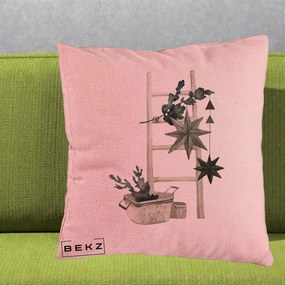 Perna Decorativa Scara Scandinavica cu Stele, 40x40 cm, Roz, Husa Detasabila, Perna Inclusa, BEKZ®