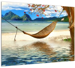 Tablou pe sticlă - Relax la plajă (70x50 cm)