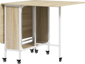 HOMCOM Masă Pliabilă pentru 4-6 Persoane, Masă cu Spațiu Economic, Raft și 6 Roți, 130x80x74 cm, Lemn Natural | Aosom Romania