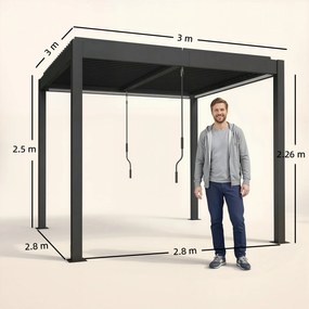 Outsunny Pergolă 3x3 m acoperiș terasă din aluminiu cu iluminare LED, telecomandă, acoperiș cu lamele reglabil | Aosom Romania
