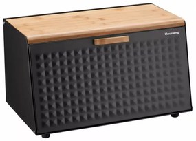 Cutie pentru paine Klausberg KB 7467, 35.5 cm, Otel, Bambus, Capac superior si frontal, Negru/Maro