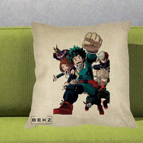 Perna Personalizata My Hero Academia Izuku Deku si Echipa, 40x40 cm, Crem, Husa Detasabila, Perna Inclusa, BEKZ®