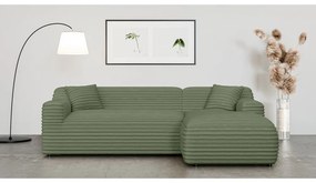 Colțar verde cu tapițerie din catifea reiată (cu colț pe partea dreaptă, cu șezlong) Martin – Ropez