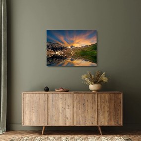 Tablou pe sticlă - Oglindirea în lacul montan (70x50 cm)