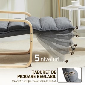 HOMCOM Fotoliu Ergonomic Lemn și Catifea Suport pentru Picioare Reglabil Gri Închis | Aosom Romania