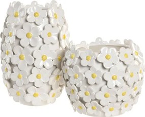 Vază decorativă margarete alb cu accente galbene din ceramică, "Marguerite"