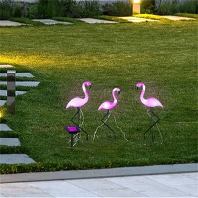 423908 HI Lampă solară de grădină cu LED și țăruș, flamingo, 3 buc.
