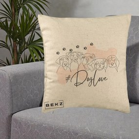 Perna Personalizata Dog Love Linie Minimalista, 40x40 cm, Bej, Husa Detasabila, Perna Inclusa, BEKZ®