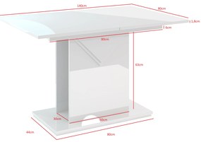 Masă de sufragerie Tonfir (gri deschis + alb lucios) (pentru 6 până la 8 persoane). 1055260