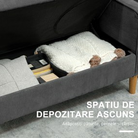 HOMCOM Canapea Modernă de 2 Locuri cu 2 Perne Detașabile, Spațiu de Depozitare și Picioare din Lemn, 140x63x79 cm, Gri | Aosom Romania