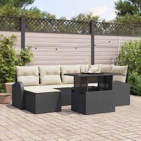 vidaXL Set de canapea pentru grădină, 7 piese, cu perne, negru, din rattan și poliester