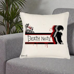 Perna Personalizata Death Note L Lawliet Rosu-Negru, 40x40 cm, Crem Reliefat, Husa Detasabila, Perna Inclusa, BEKZ®