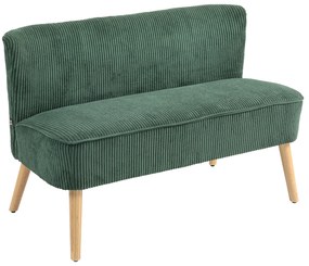 HOMCOM Canapea de 2 locuri tapițată, lemn, material textil cu aspect de catifea, spumă, 117 x 56,5 x 77 cm, Verde | Aosom Romania