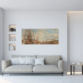 Tablou - Eugène Boudin, Festival in the Harbor of Honfleur, reproducere (120x50 cm)