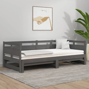 820324 vidaXL Pat de zi extensibil, gri, 2x(90x190) cm, lemn masiv de pin