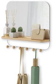 Cuier de perete alb/în culoare naturală cu raft din lemn masiv de fag Estique – Umbra