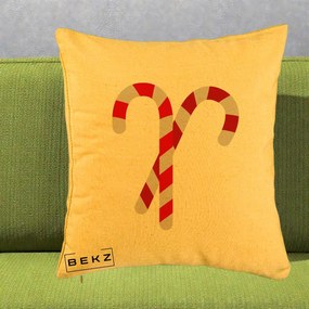 Perna Decorativa Candy Cane de Craciun, 40x40 cm, Galben, Husa Detasabila, Perna Inclusa, BEKZ®