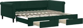 vidaXL Pat de zi cu extensie și sertare verde închis 100x200cm catifea